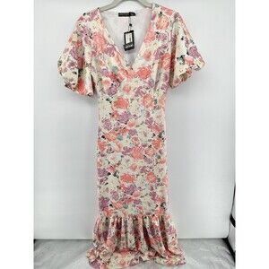 Nasty Gal Polka Dot Tea Dress US 8 Puff Sleeve Mermaid Stretch NWT